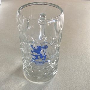 Vintage 1 Liter Lowenbrau Munchen dimpled clear with blue logo glass beer stein